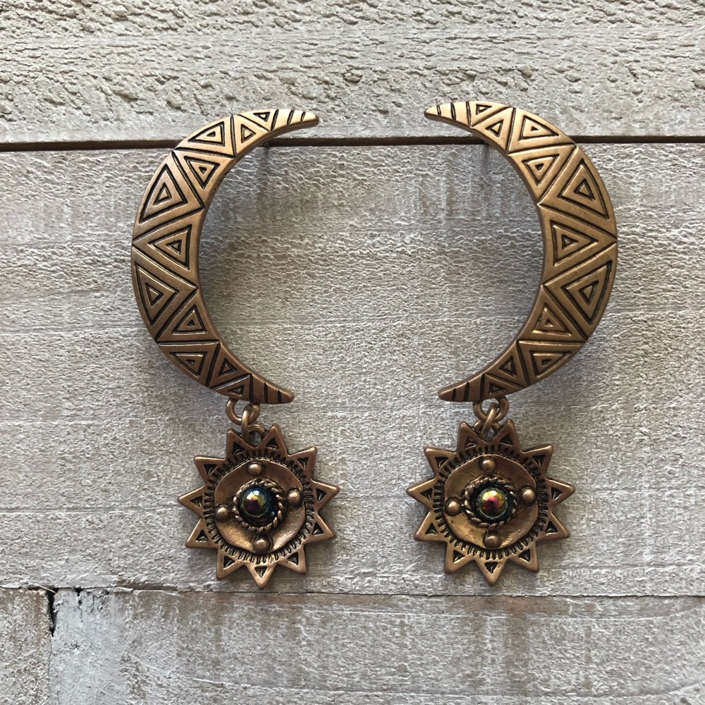 Moon Goddess Gold Stud Statement Earrings